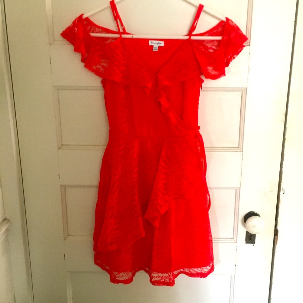 Cute Red Lace Ruffle Salsa Dress